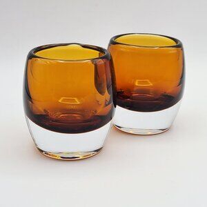 Topaz Glass Pair Crate & Barrel Diva Votive Candle Holders Made in Poland 3"